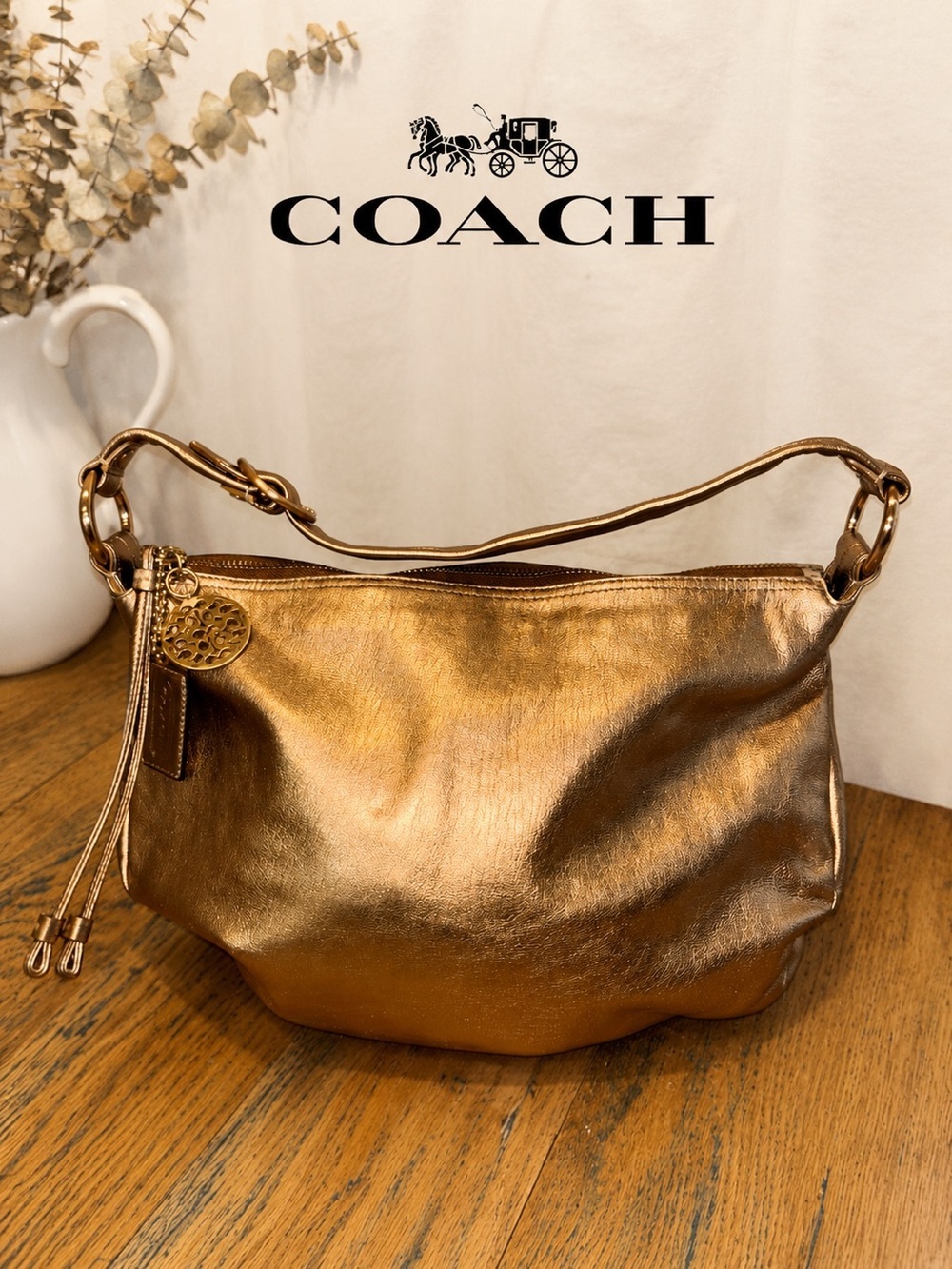 COACH Ali Hobo Tote Metallic Bronze Leather Shoulder Bag